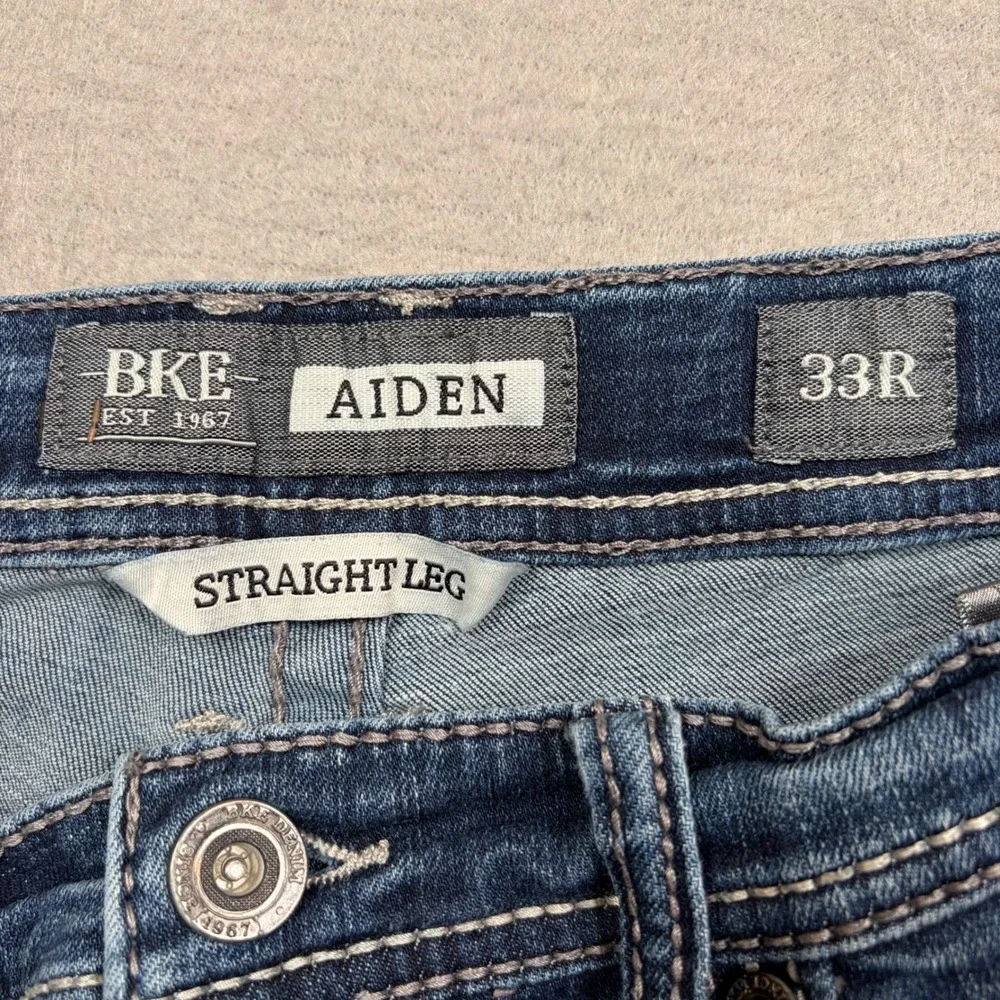 BKE Aiden Straight Leg Mens Jeans 33R Medium Wash Contrast‎ Stitch Denim